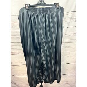 Jones New York Signature Pants‎ 1X Black Gray Striped Elastic Waist Wide Leg